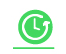 Icon: Ueber einer Linie befindet sich ein gruener Kreis darin sind Uhrzeiger abgebildet. Den Rahmen bildet ein Kreis mit Pfeilspitze.