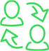 Icon Kopf und Oberkoerper von zwei Personen. Diese sind jeweils mit zwei Pfeilen miteinander verbunden.